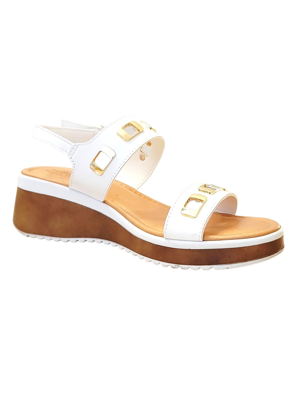 Bella Vita 9.5N White & Tan Slingback 2" Wedge Sandals w/Gold-tone Accents NWT